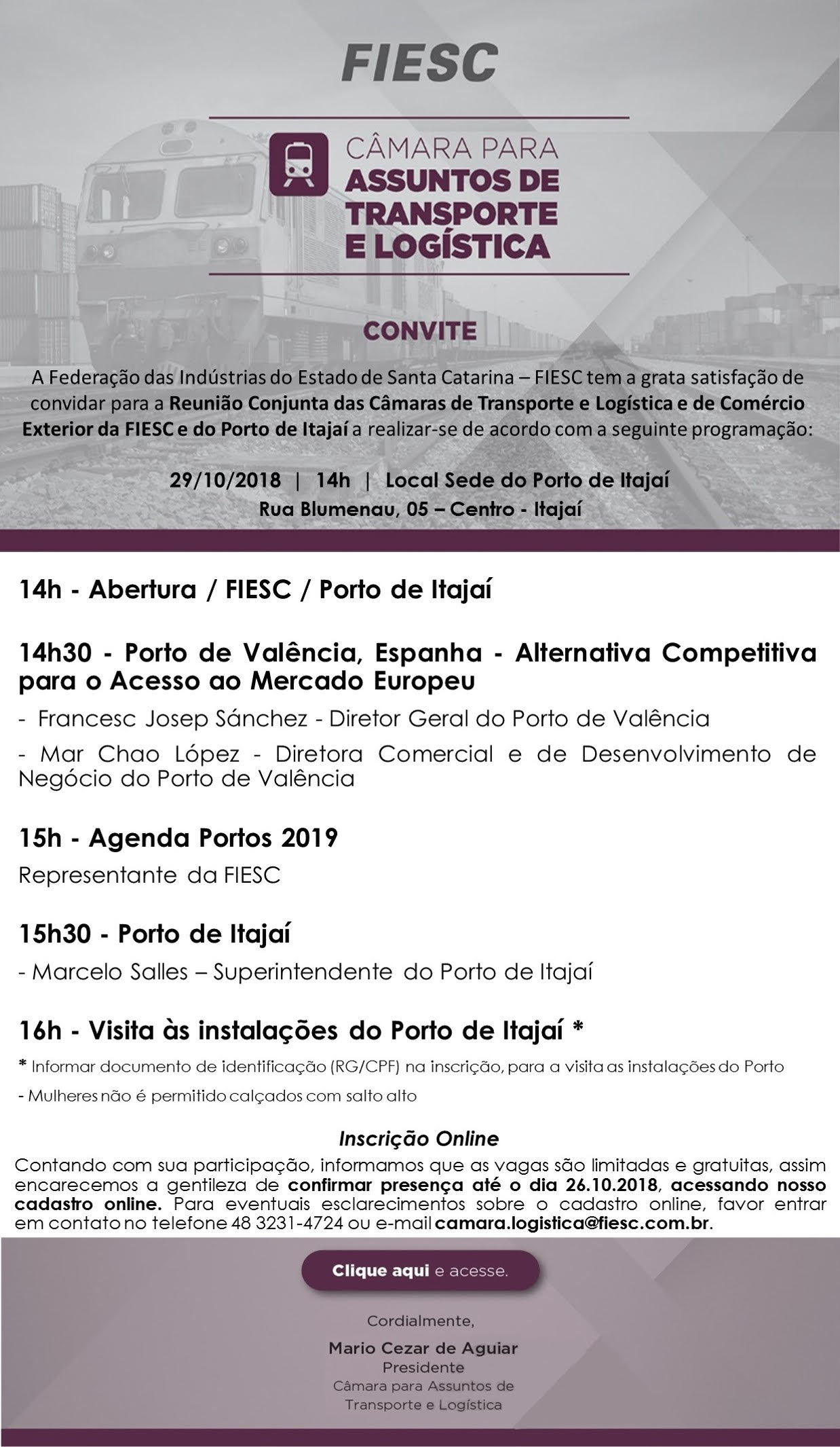 Veja abaixo a programação